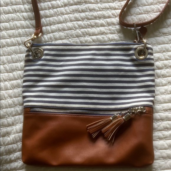 Striped Brown and White Women's Bag - Picture 1 of 2